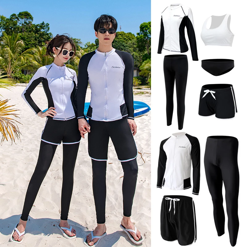 

Wisuwore South Korean Couple Swimsuit Split Long Sleeved Pants Set with A Slim and Conservative Contrast Color Diving Suit 2023