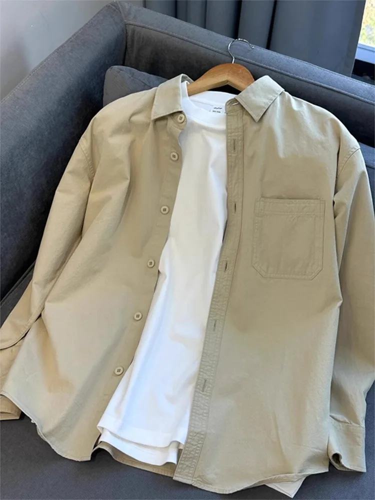 

Cityboy Long Sleeve Pure Cotton Men's Shirt Spring Autumn Khaki Color Trendy Brand Workwear Jacket Loose Fit Youth Fashion