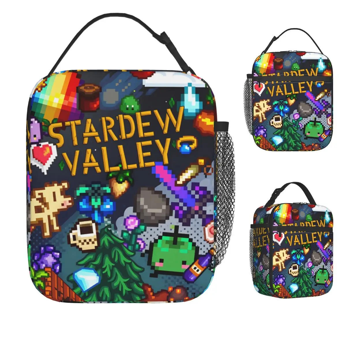 

Сумка-холодильник Stardew Valley Collage: портативный ланч-бокс на молнии, школьная сумка-холодильник с графическим принтом, эстетичная водонепроницаемая термосумка-тоут