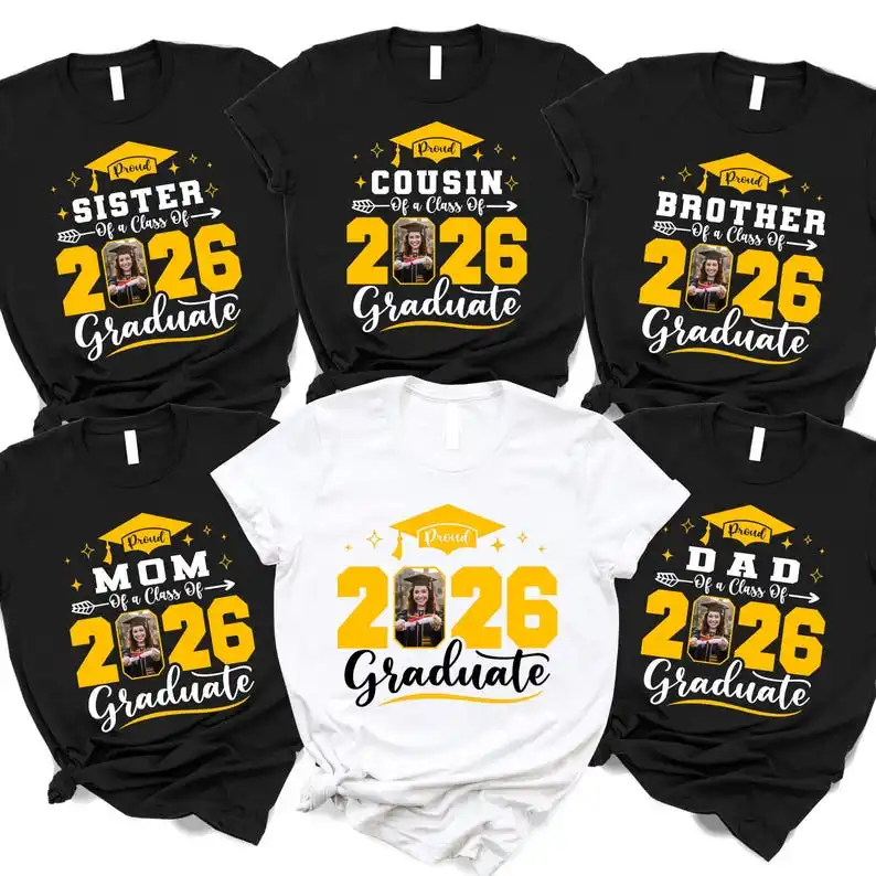 Graduation Name Photo Custom Shirt Men Women Customzied 2026 Grad Senior Family Matching Tees 6 Style Pattern Short Sleeve Tops