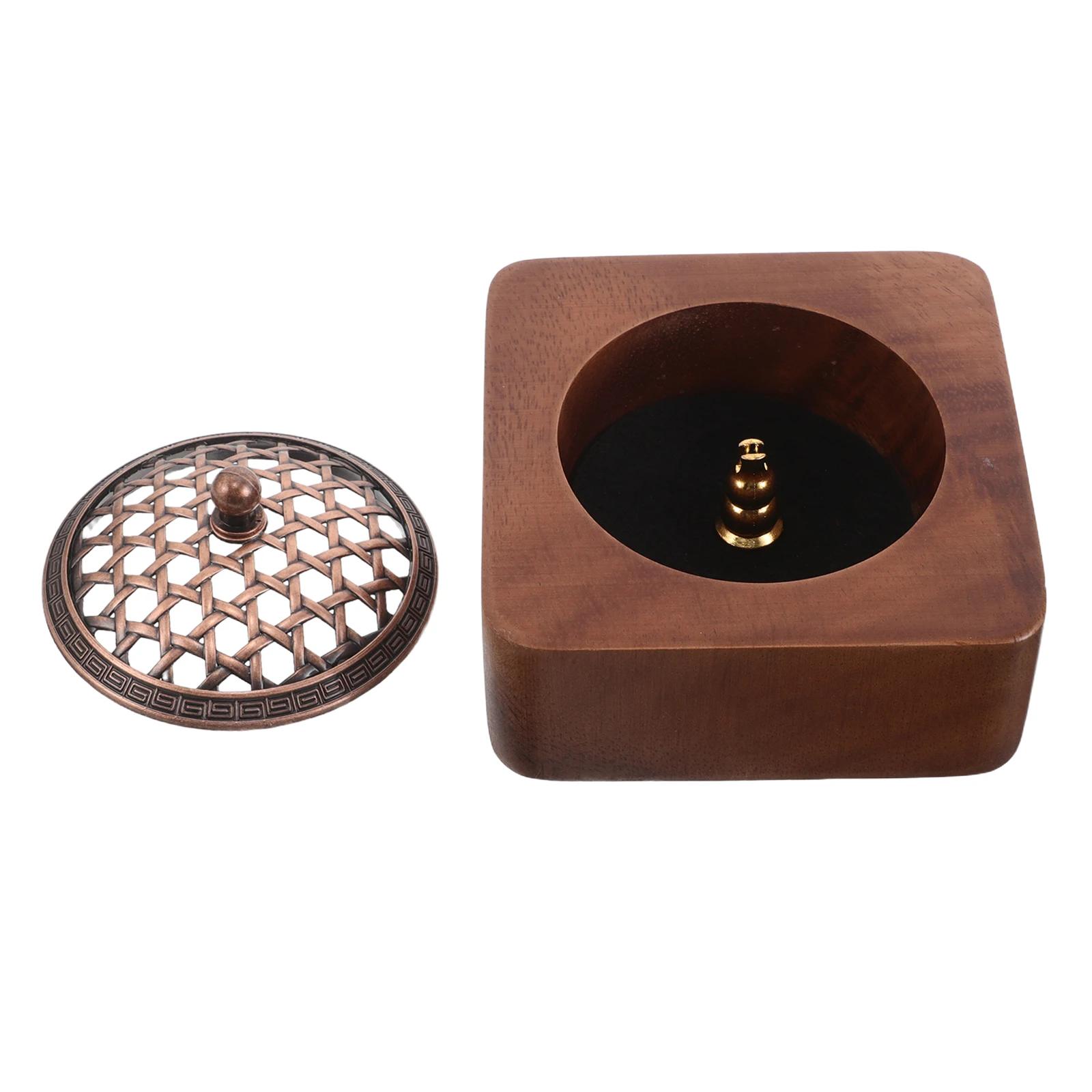 

Incense Burner Copper Coil Cone Light Brown Chinese Aromatherapy Stove Bowl Elegant Lid Design Delicately Carved Versatile Usage