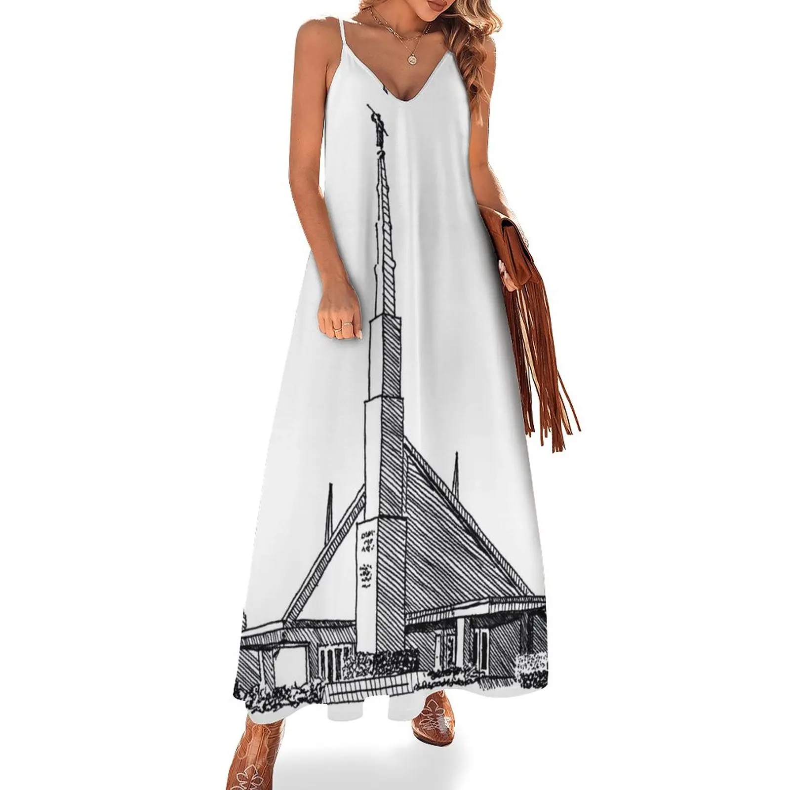 

Dallas Texas LDS Temple Ink Drawing Sleeveless Dress Dance dresses Long dress woman elegant women's sets