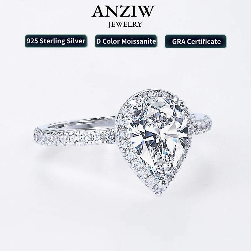 

Anziw Original 925 Sterling Sliver Wedding Promise Ring 2.0 Carat Pear Cut Moissanite Ring Bands for Women Engagement Jewelry