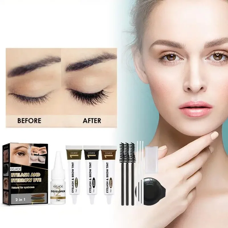 Sobrancelha Dye Eyelash Set, Shadow Gel, Brown-Black, Creme Set, Coloração Rápida, Easy Stainless, Sweatproof Makeup