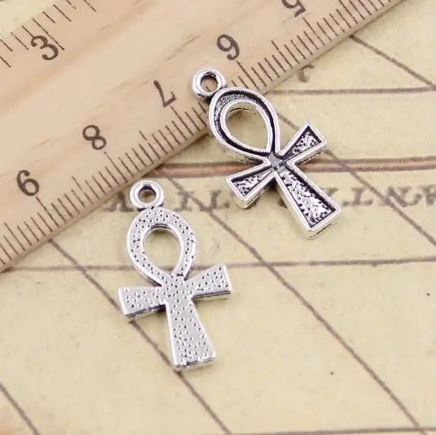10pcs 25x14mm Alloy Charms Egyptian Ankh Symbol Tibetan Silver Color Pendants EF3716
