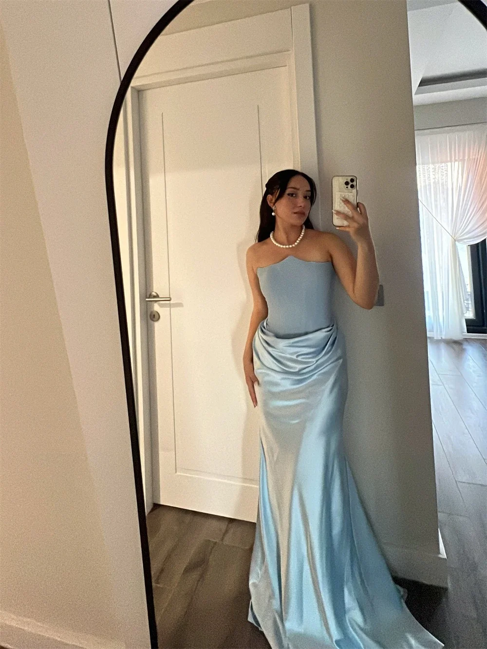 

Customized Blue Mermaid Strapless Corset Prom Dress Elegant Sleeveless Vestidos De Noche Floor-Length Formal Evening 2025