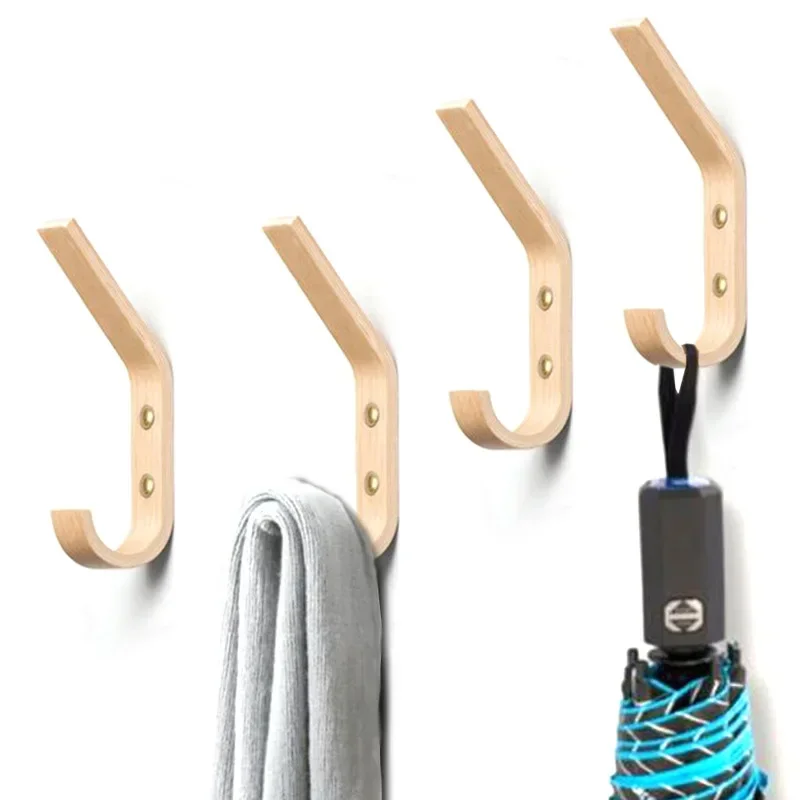 2pcs modern Oak Wood Wall Hooks Coat  Vintage Single  Organizer Heavy Duty for Hanging Hat Towel wardrobe adornment