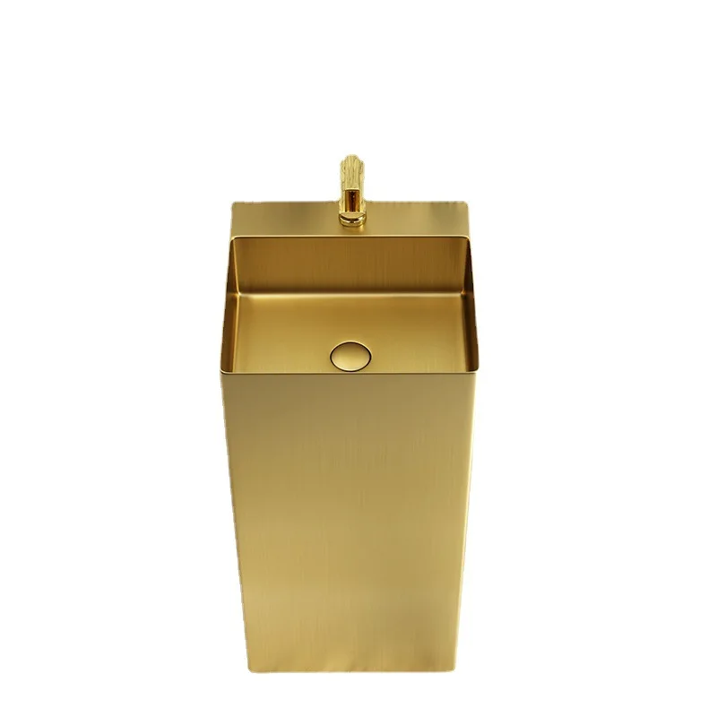

Golden stainless steel hand basin integrated floor column wash basin hotel column wash basin