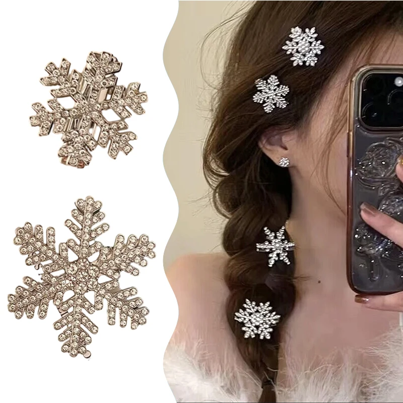 Snowflake Hair Clip Delicate Rhinestone Hairpin Pearl Clip Duckbill Clip Barrette Festival Gift Wedding Hair Accessories