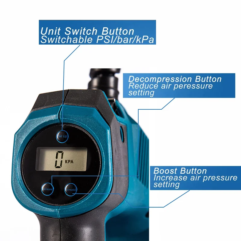 Imagem -06 - Bomba de ar Carro Bicicleta Pneus Bolas Portátil sem Fio Recarregável Carro Pneu Inflator Compressor de ar para Makita 18v Bateria de Lítio
