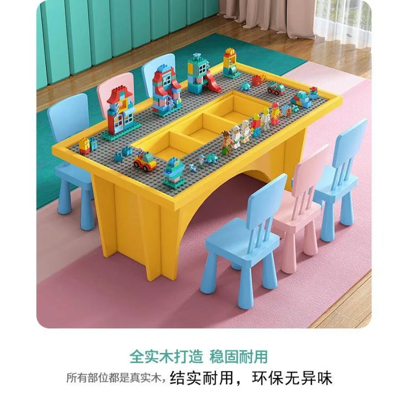 Solid wood building block table shopping mall with multi-functional children's assembly educational toy game large