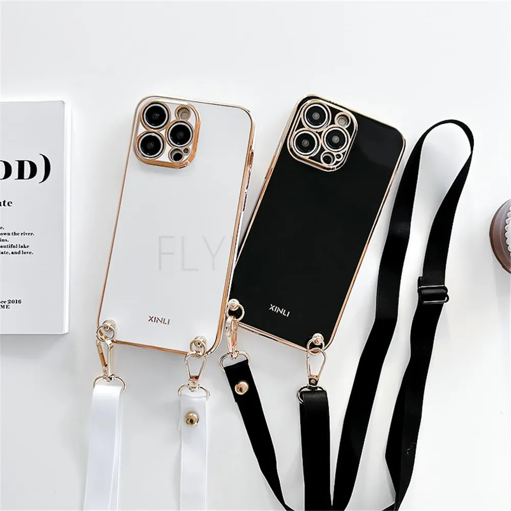 Crossbody Lanyard Luxury Plating Case For Redmi 10C 10A 12C A1 Plus Redmi Note 12 11 10 9 Pro 11S 10S Strap Cord Silicon Cover