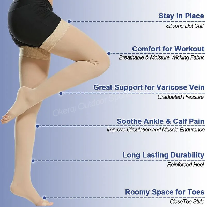 2PCS Thigh high Compression Sock Varicose Veins 20-30mmHg Open Toe Socks Elastic Treat Medical Stocking Lymphedema Anti-varicos
