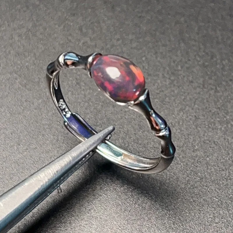 

Design Style 925 Silver Gemstone Ring 5mm*7mm Black Opal Ring with 3 Layers 18K Gold Plating Natural Dyed Opal Jewelry