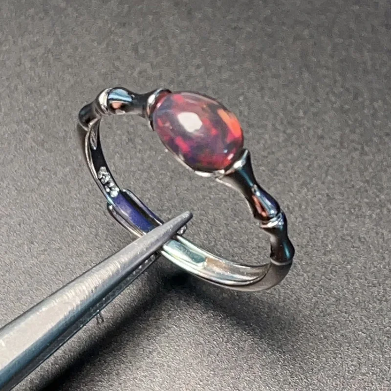 Design Style 925 Silver Gemstone Ring 5mm*7mm Black Opal Ring with 3 Layers 18K Gold Plating Natural Dyed Opal Jewelry