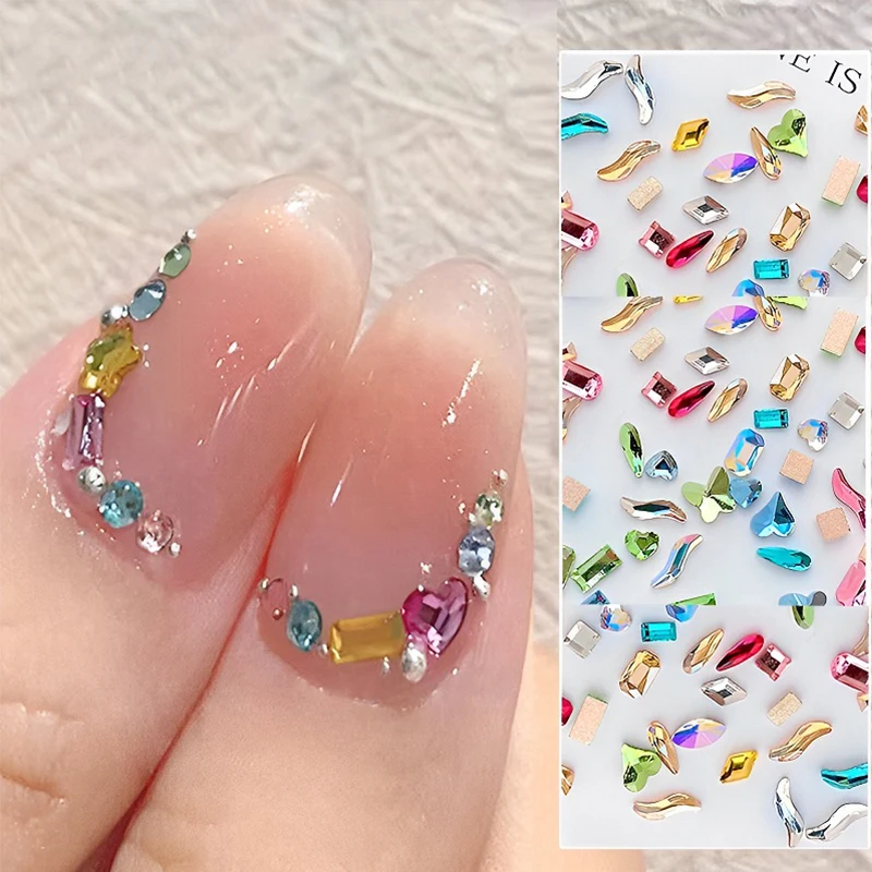 50pcs Mini Nail Art Rhinestones Crystal Acrylic Flatback Diamonds Mixed Shape Sparkle Diy Nail Luxury Manicure Accessories