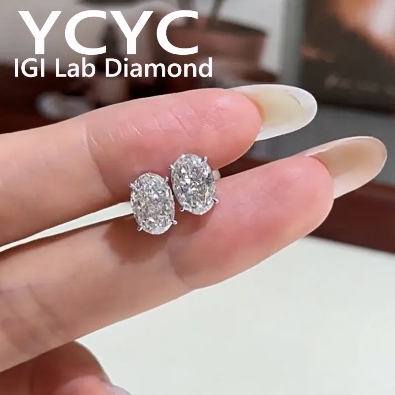 14K Gold Oval 1-3 Each Carat D Color VS1 Clarity Lab Grown Diamond 4 Claw Stud Earrings CVD HPHT IGI Certified
