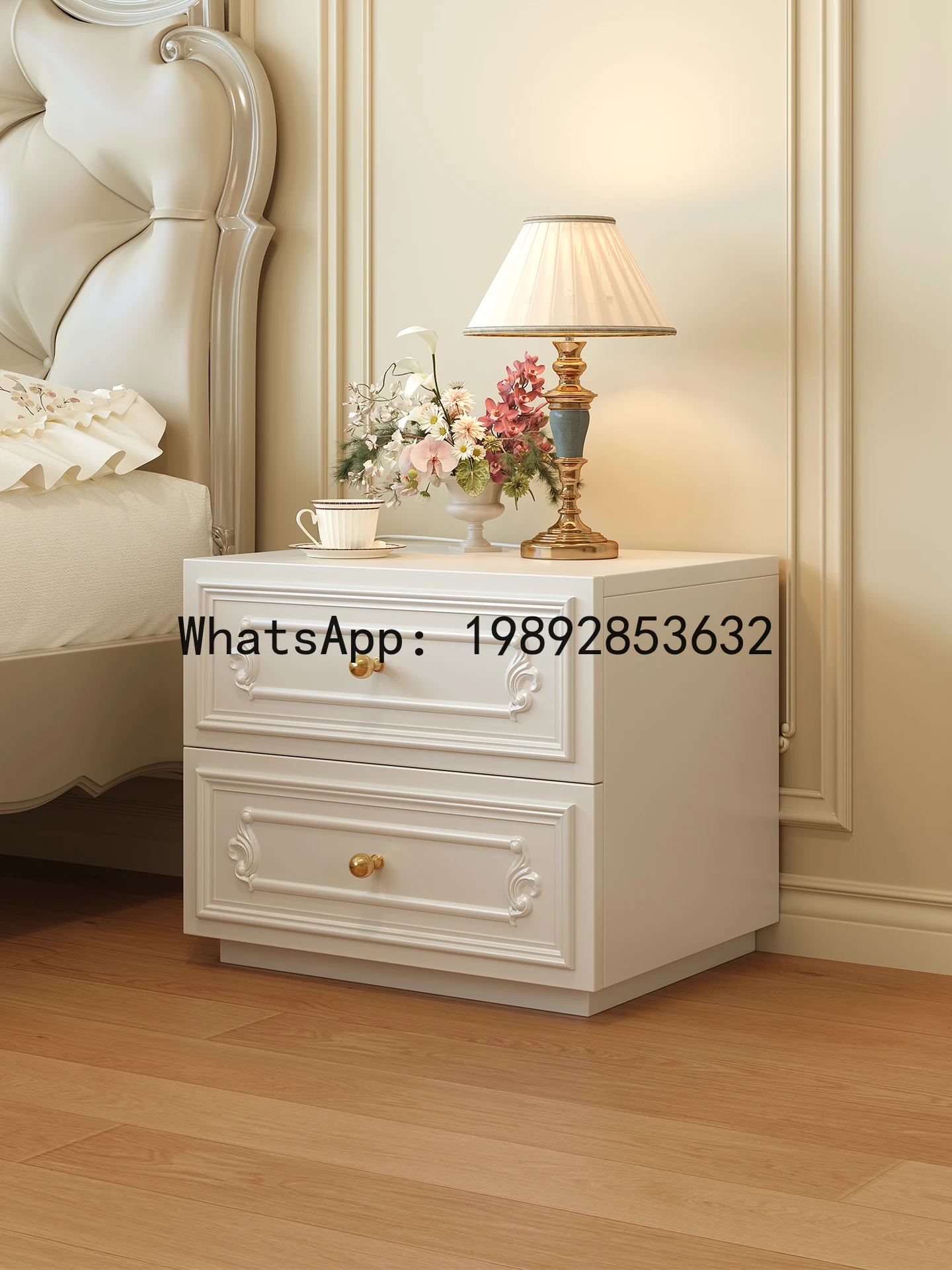 LYY French Style Bedside Solid Wood Home Bedroom Cream Style Storage Side Cabinet Integrated High-End Light Luxury
