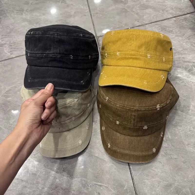 Hat Men Fishing Retro Do Old Wash Jeans Big Head Bib Flat Top Hat Outdoor Casual Tie-In Female Cap Trend European