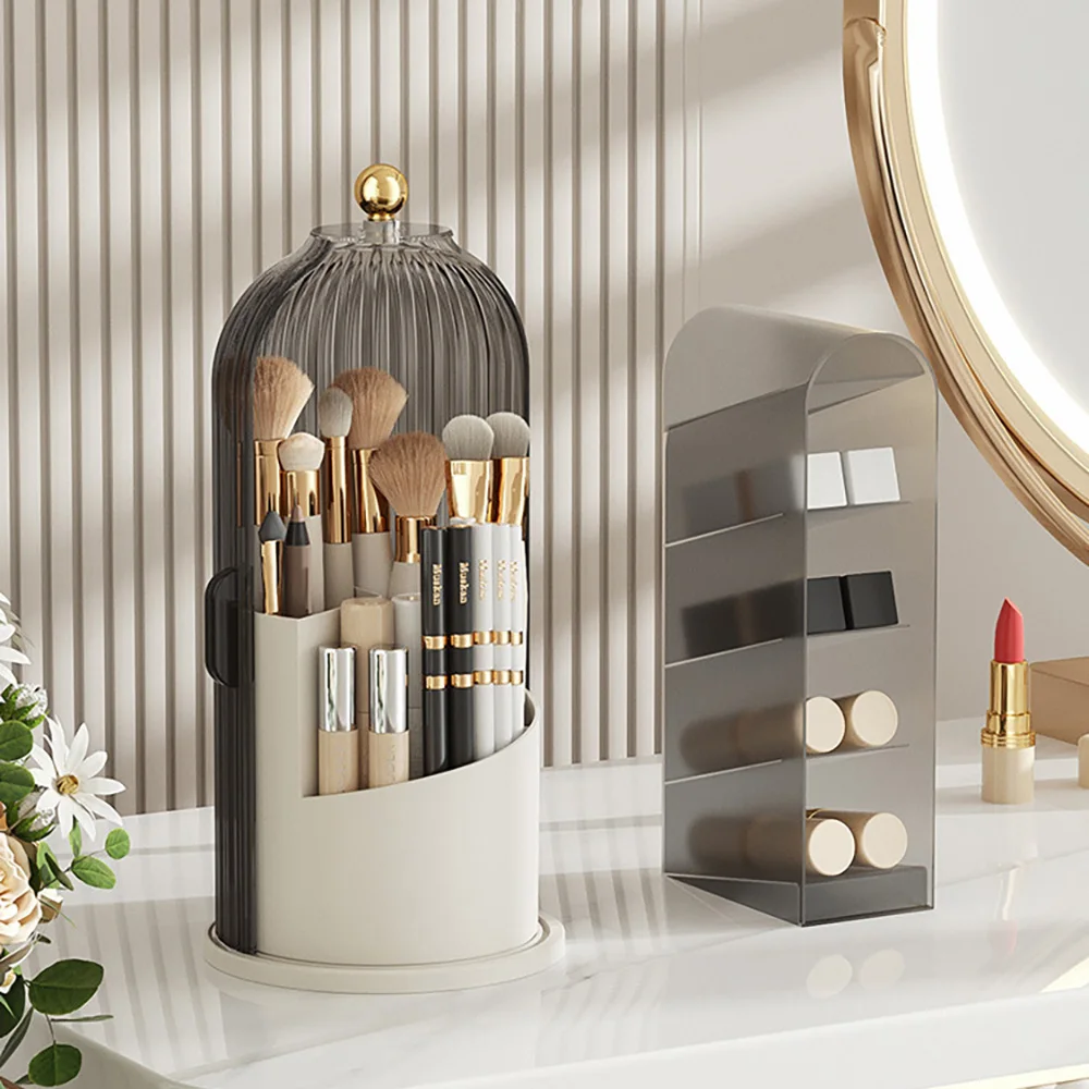 

360° Rotating Makeup Brush Holder Luxury Cosmetic Organizer Desktop Lipstick Holder Eye Shadow Brush Eyebrow Pencil Storage Box