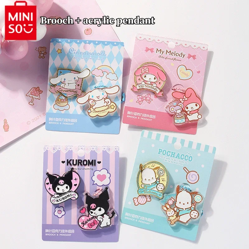 

MINISO Sanrio Cinnamoroll My Melody Brooch Kulomi Creative Cartoon Cute Acrylic Badge Combination Backpack Pendant Jewelry Gift