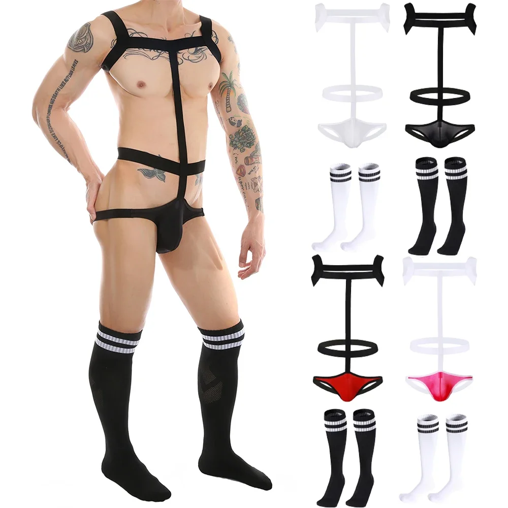 

Men Strap Bodysuit Harness Stocking Sexy Bondage Thong Jockstrap One-Piece Body Harness Stocking Fetish Costume Erotic Lingerie