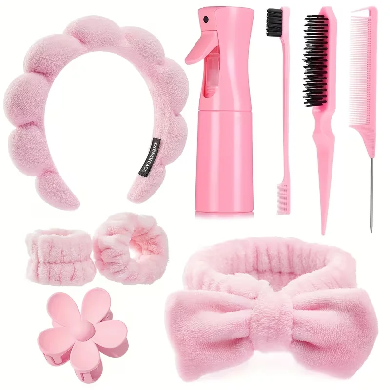 9-teiliges Haarstyling-Set: Bürsten, Kamm mit feinem Stiel, Haarreifen, Haarklammern und 200-ml-Sprühflasche für Frauen und Mädchen. – Detail 1