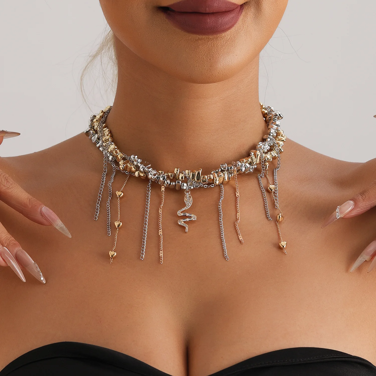 Fashion Vintage Tassels Zircon Heart Pendant Necklace For Women Female Boho Geometric Baroque Transparent Crystal Chain Jewelry