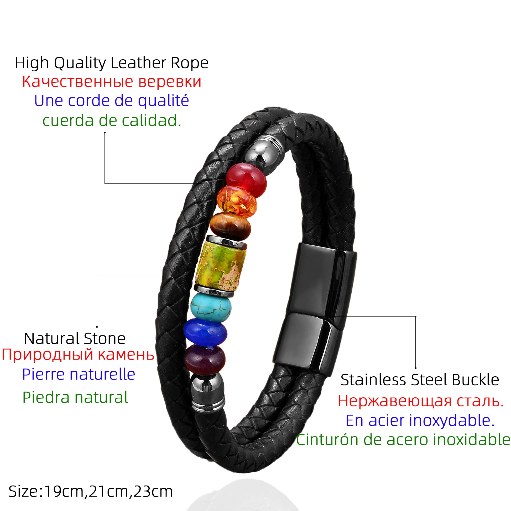 MHIKN-Bracelet de perles en pierre Chakra pour hommes et femmes, bracelets en cuir véritable, bijoux et accessoires de méditation de yoga, offre spéciale