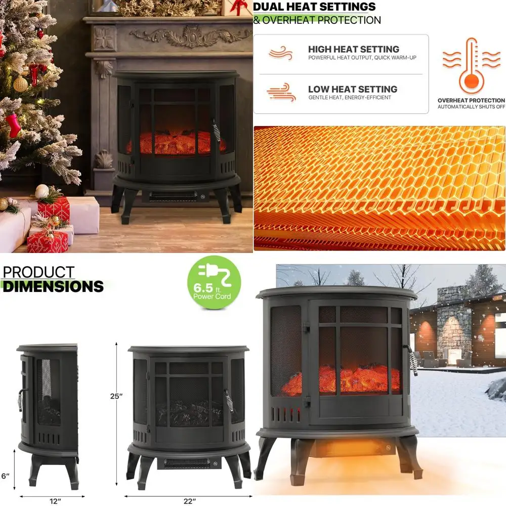 

Отдельно стоящий электрический каминный обогреватель мощностью 1400 Вт с регулируемой яркостью пламени и защитой от перегрева, реалистичное пламя, плита он