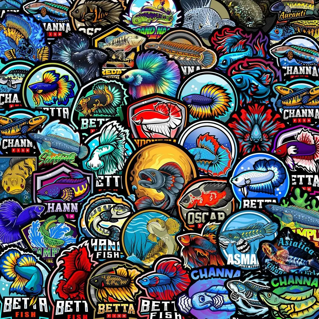 

Набор из 60 наклеек «Опасные воды» для рыбок Бетта, для декора дневников и блокнотов, Sticker Story Store