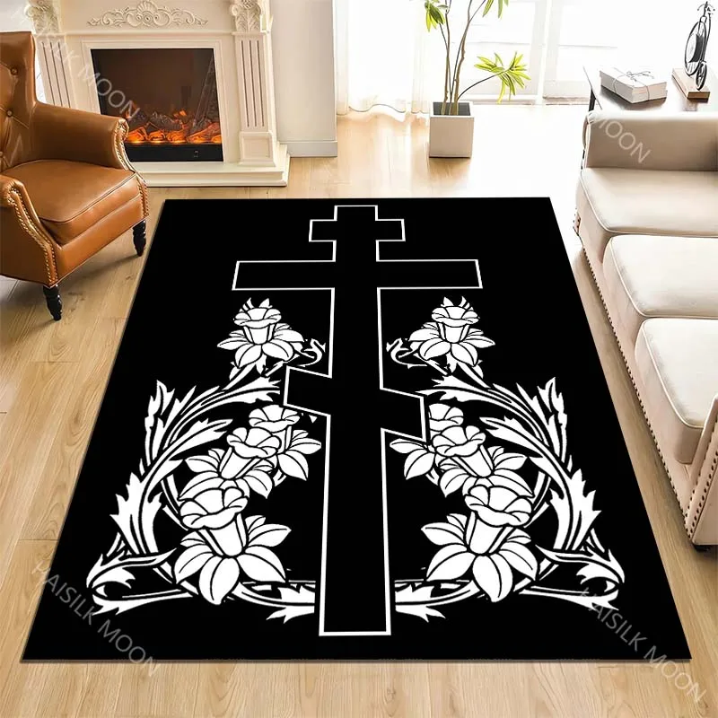 1PC Orthodox Cross Believers Print Rug Carpet for Living Room Bedroom Bedside Bathroom Floor Mat Home Area Rug Room Decor Gift