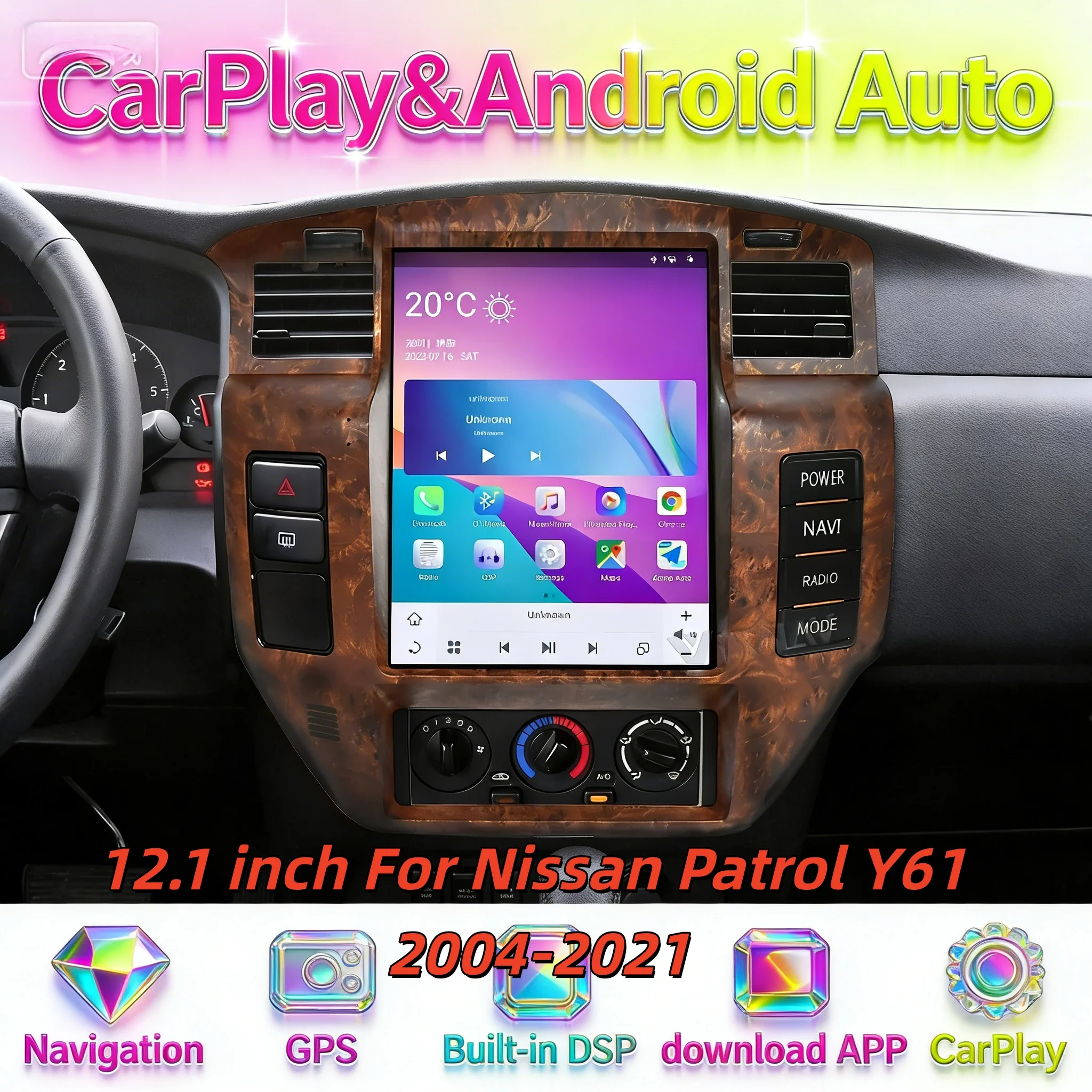 

12.1'' Мультимедийная Android-магнитола для Nissan Patrol V5 Y61 2004-2021 с беспроводным CarPlay, Bluetooth, DSP, GPS, радио, вертикальная