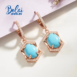925 Sterling silver clasp  Earrings with created turquoise oval 8*10mm fine jewelry for women wife nice birthday gift