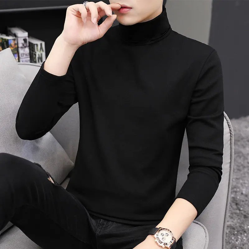 

2026 Autumn Winter Pure Cotton Half Turtleneck Base Shirt Men's Korean Style Trendy Long Sleeve Warm T-Shirt For Students
