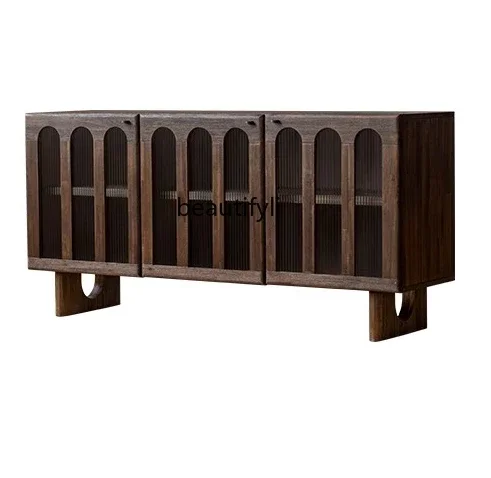 

A90 Imported dining side cabinet, solid wood entrance, living room, silent wind storage cabinet against the wall,retro TV cabine