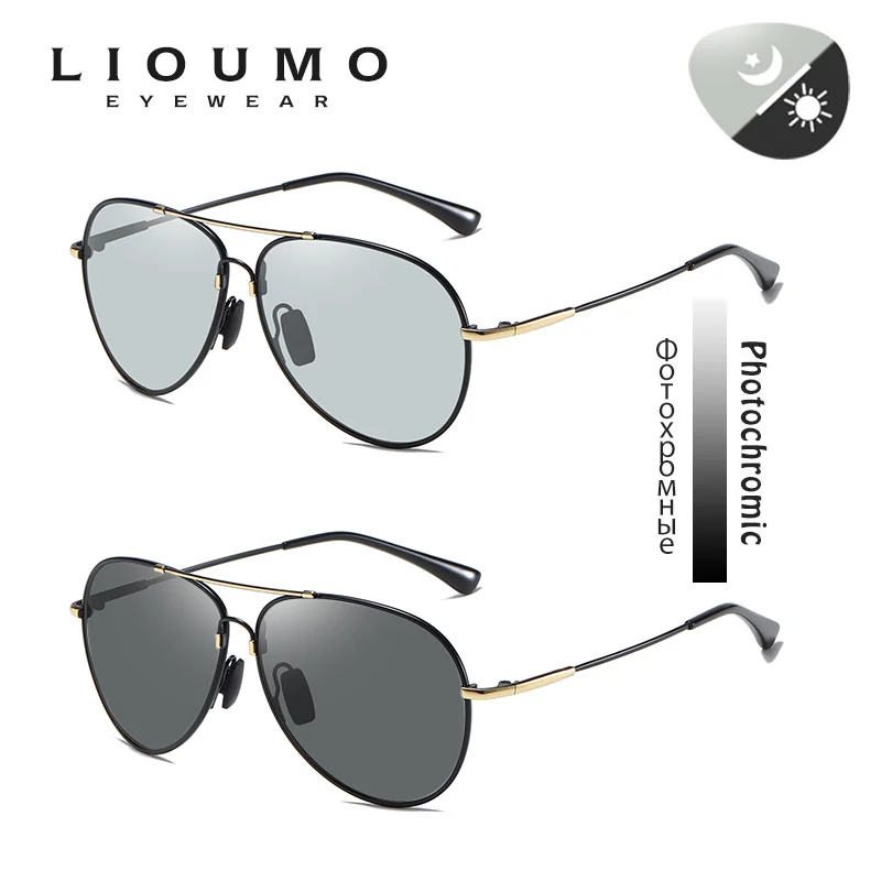 LIOUMO Ultra-Light Memory Metal Sunglasses Men Polarized Photochromic Glasses For Women Pilot Design Eyewear gafas de sol hombre