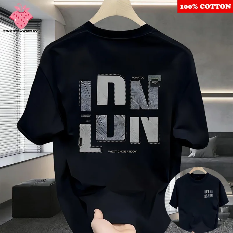 

Fashion Streetwear Y2k Print T-shirt Men's Summer 100% Cotton Short-Sleeve Casual Top letter trend high-end T-shirt Men clothing