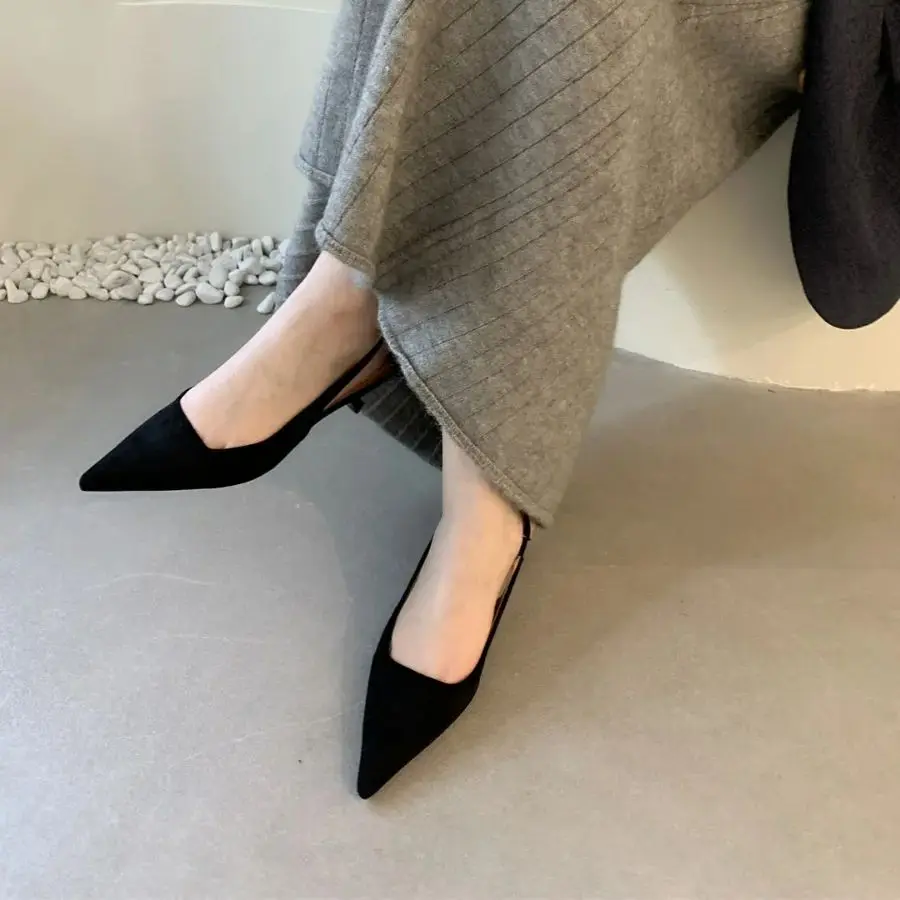 Bailamos Women Sandals Pointed Toe Elegant Low-heel Shoes Summer Fashion Slingback Woman Mules Shoes Pumps Dress Shoes