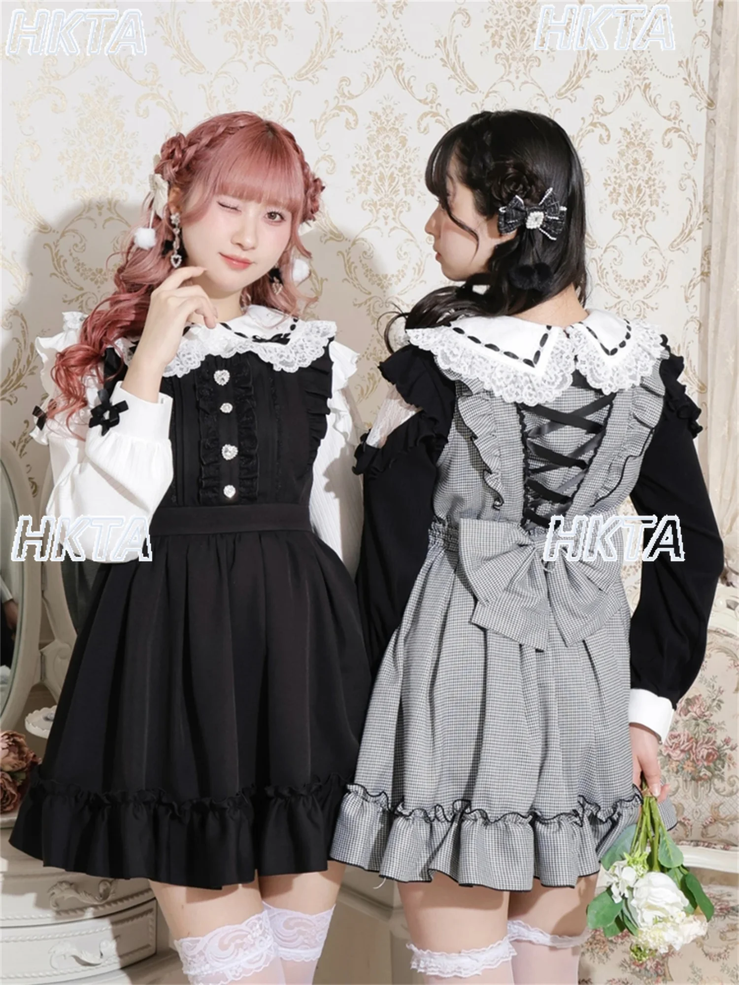 

Original Japanese Niche New Sweet Big Bow Sleeveless Long Dress Lolita Plaid Dresses Autumn New Fashion Versatile Strap Dress