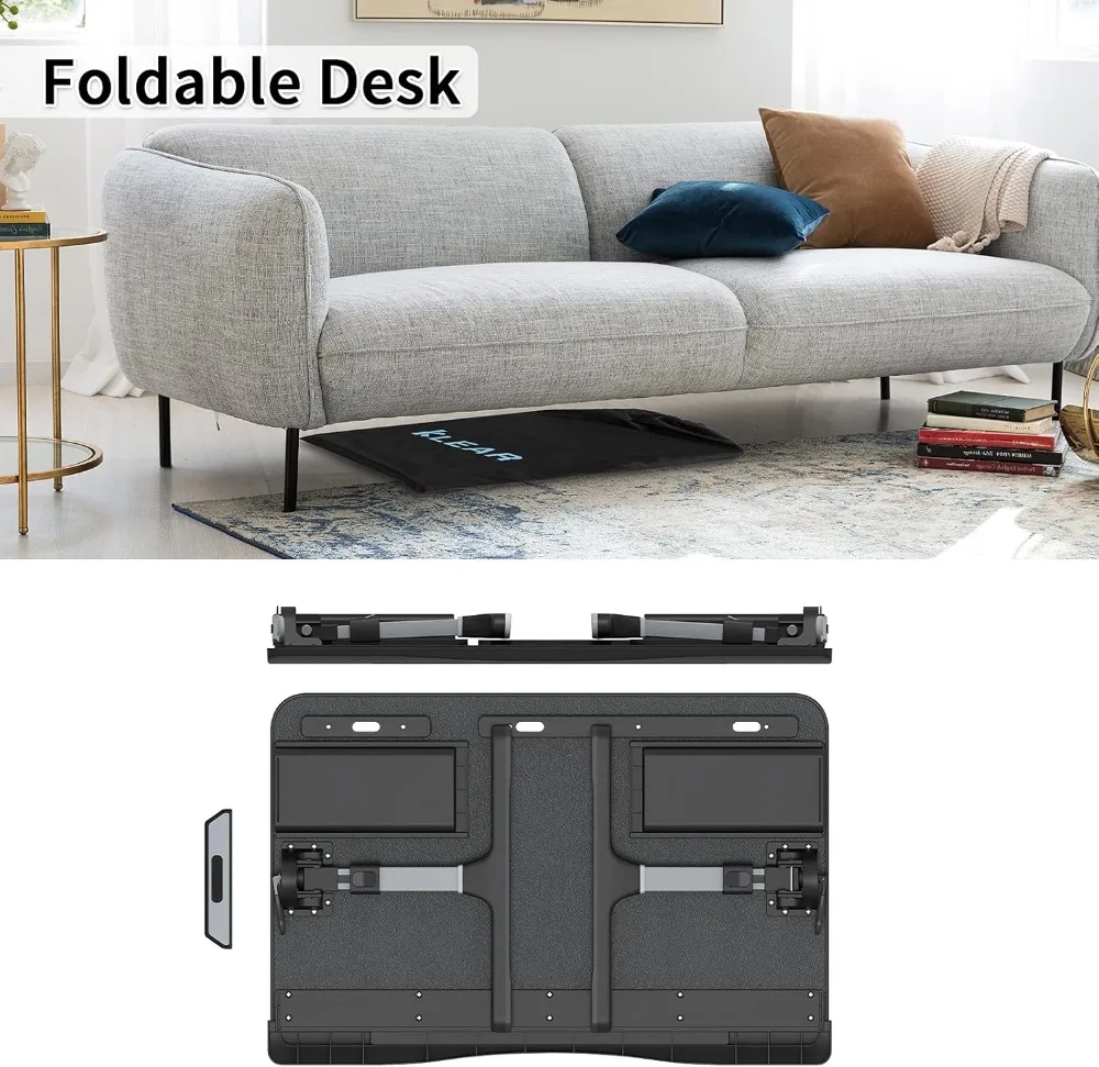 مكتب كمبيوتر محمول قابل للطي مع ارتفاع قابل للتعديل، وأدراج تخزين، وسطح جلدي لاستخدام السرير أو الأريكة #5