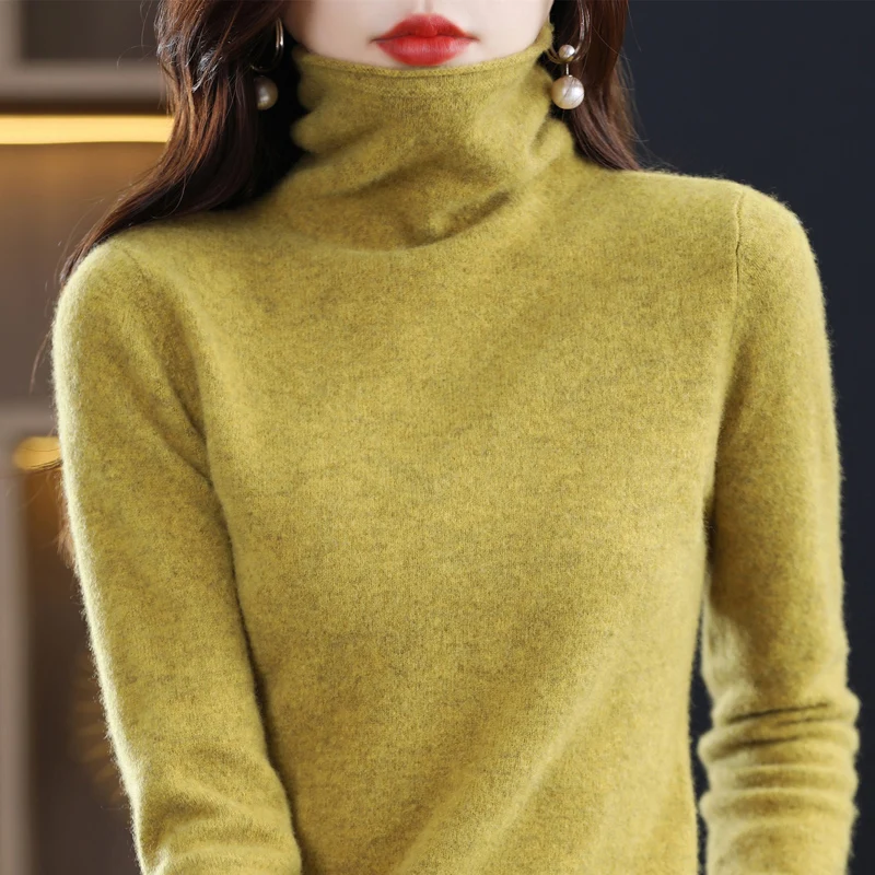 New 100% merino wool turtleneck cashmere sweater in autumn and winter women\'s casual knitted coat women\'s coat Korean fashion