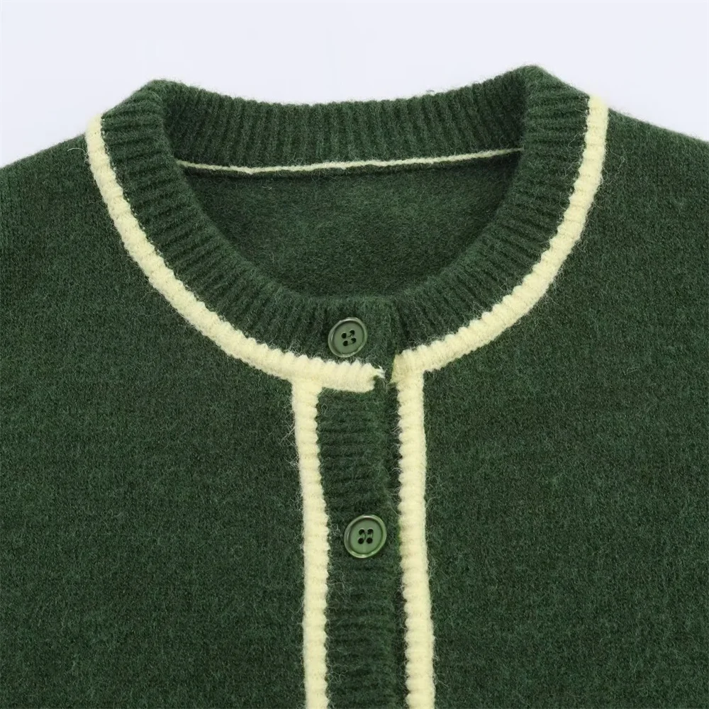 نمط جديد للتنقل البسيط للسيدات بألوان متباينة وسترة محبوكة بأكمام طويلة ورقبة دائرية مزخرفة #3