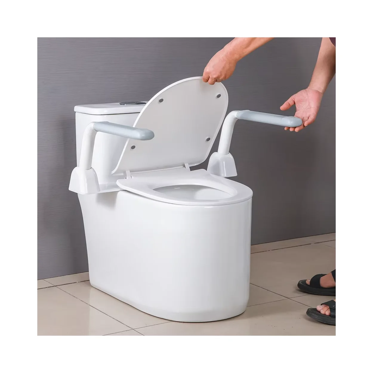 Stainless Steel 304 Bathroom Toilet Safety Rails Adjustable Toilet Safety Frame for Elderly Disabled Push Button for Handicap