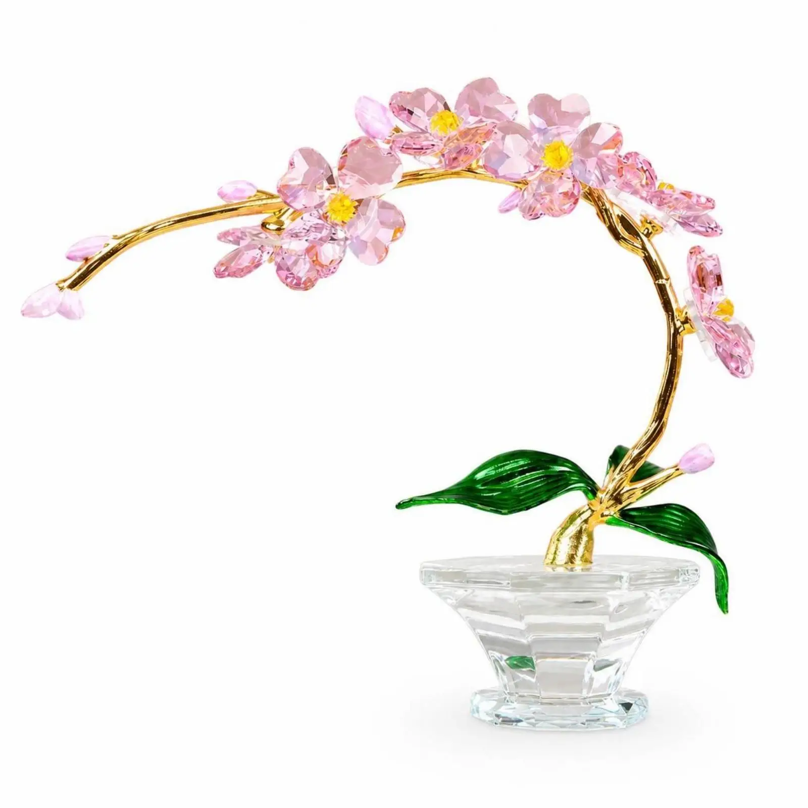 Crystal Flower Ornament Gold-Toned Crystal Floral Tabletop for Living Room
