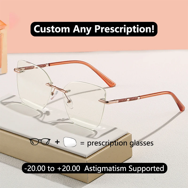 

Eye Cat Fashion Prescription Glasses Rimless Progressive Reading Glasses Frameless Woman Myopia Glasses Photochromic No Frame