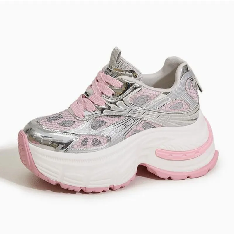 9CM Thick-soled Height-enhancing Shoes Women Autumn New Inner Height-enhancing and Slimming Mesh Breath Sports and Casual Shoes