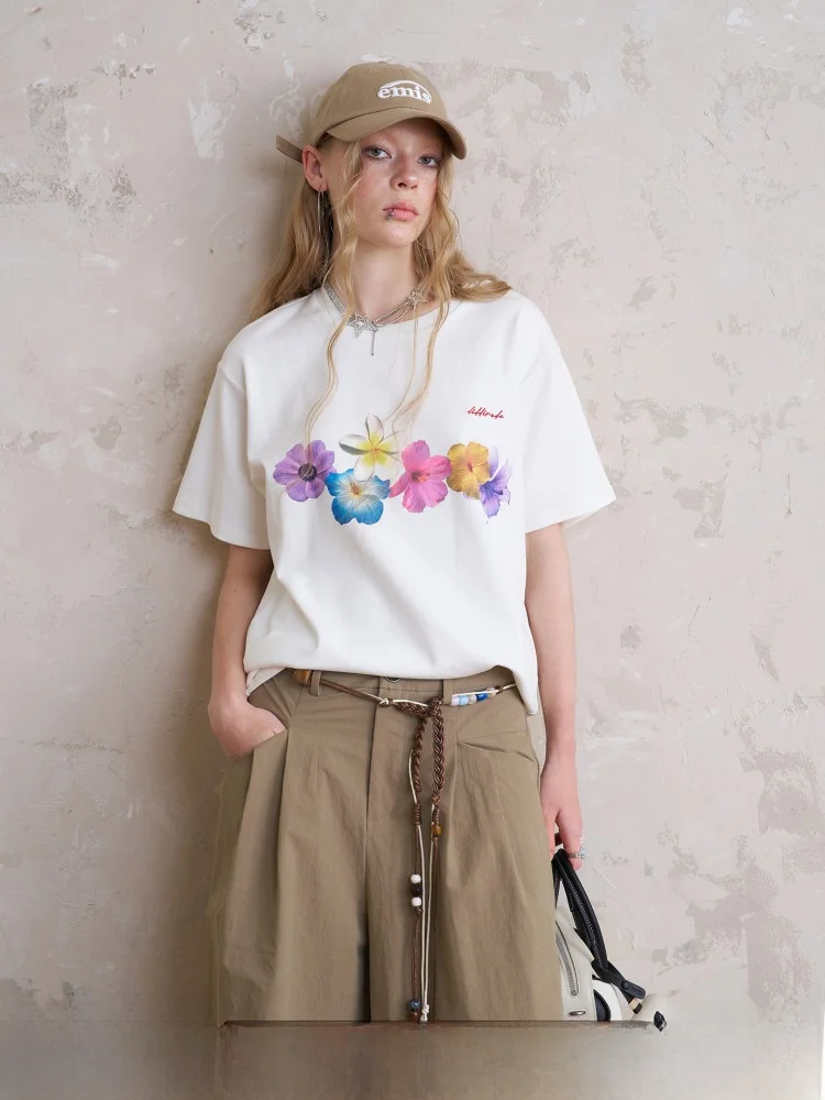 

Потрясающая футболка с цветочным принтом, женская летняя футболка с коротким рукавом и круглым вырезом, милая футболка DIDDI MODA K6676-C, модная футболка для девочек