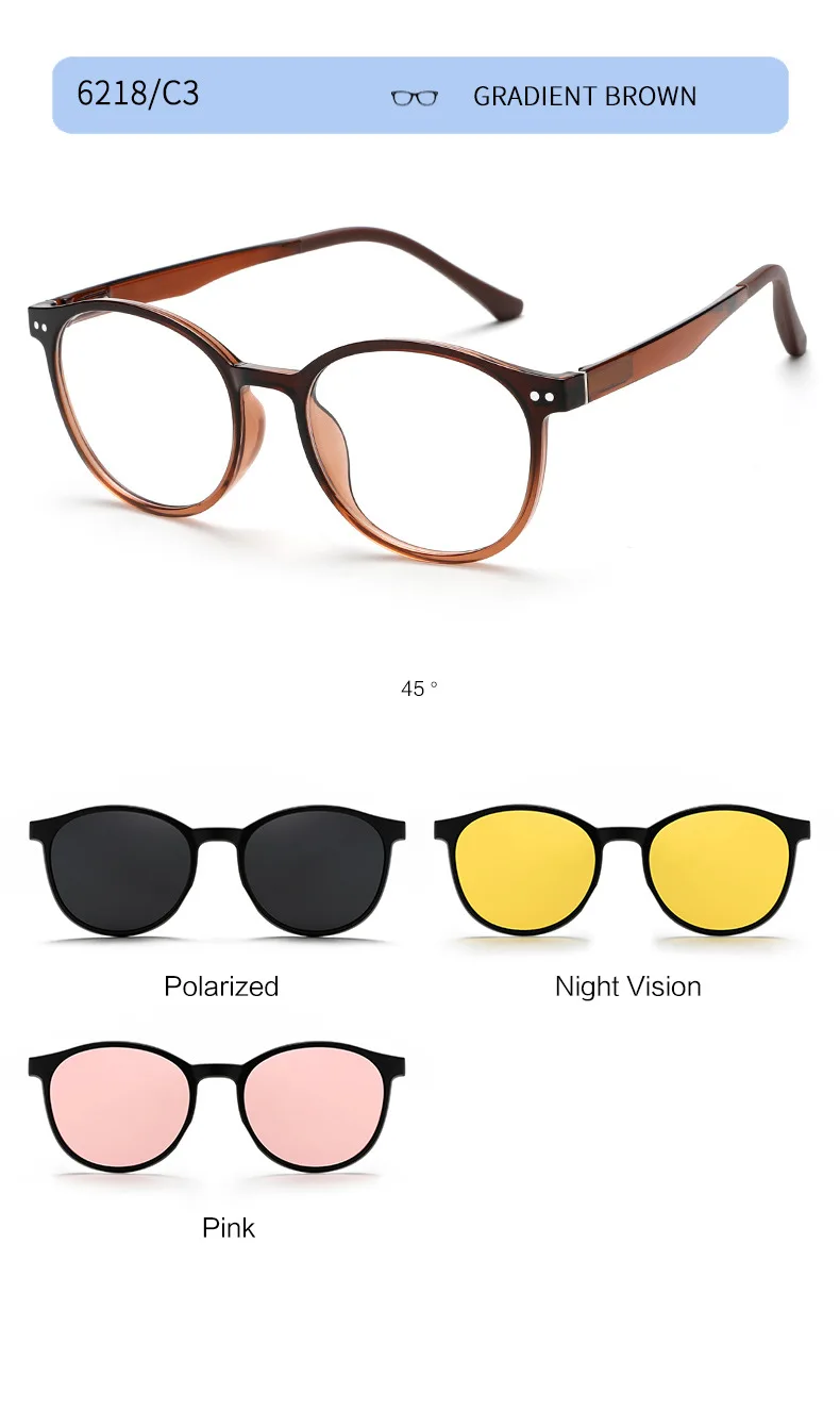 YIMARUILI Mode TR90 Magnetische Polarisierte Clip-on Gläser Retro Runde Optische Brillen Rahmen Männer und Frauen 6218 – Detail 11