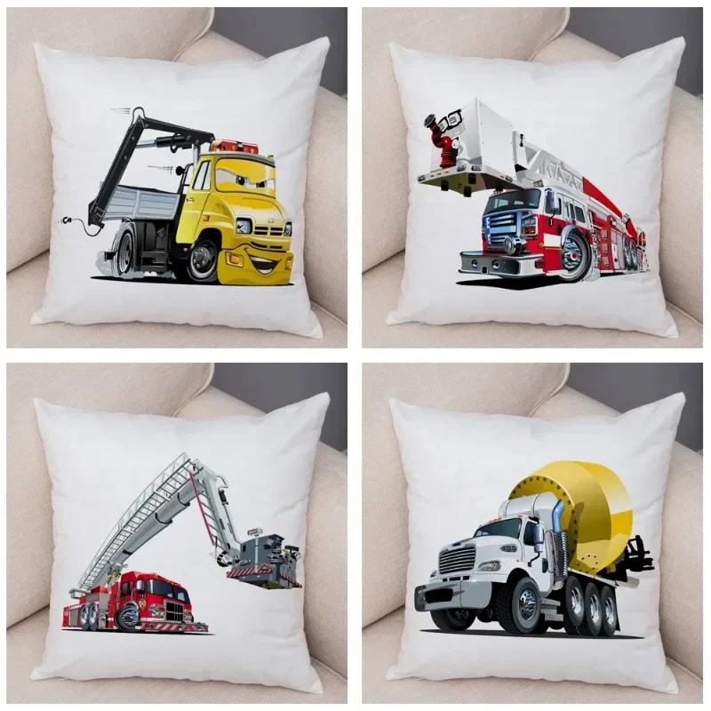 Cartoon Excavator Bulldozer Cushion Cover for Sofa Home Children Room Decor Car Toys Print Pillowcase Plush Pillow Case 45x45cm